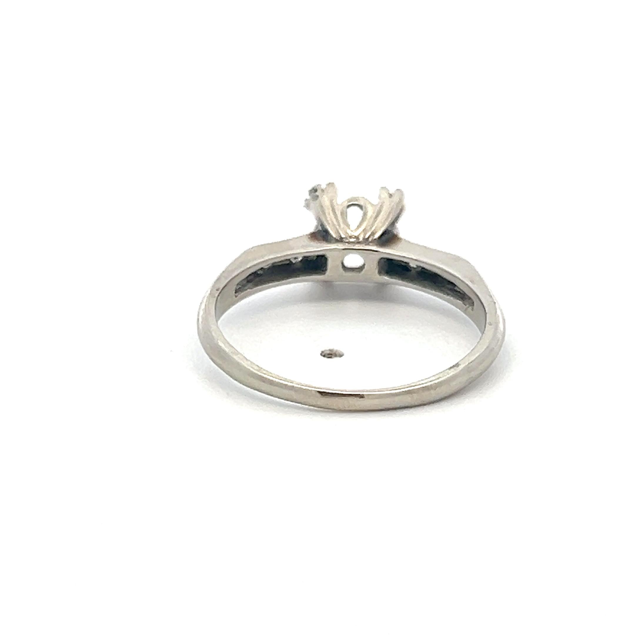 14K White Gold Semi Mount Ring 0.04ct Old European H SI Diamonds Fits 1.25ct++