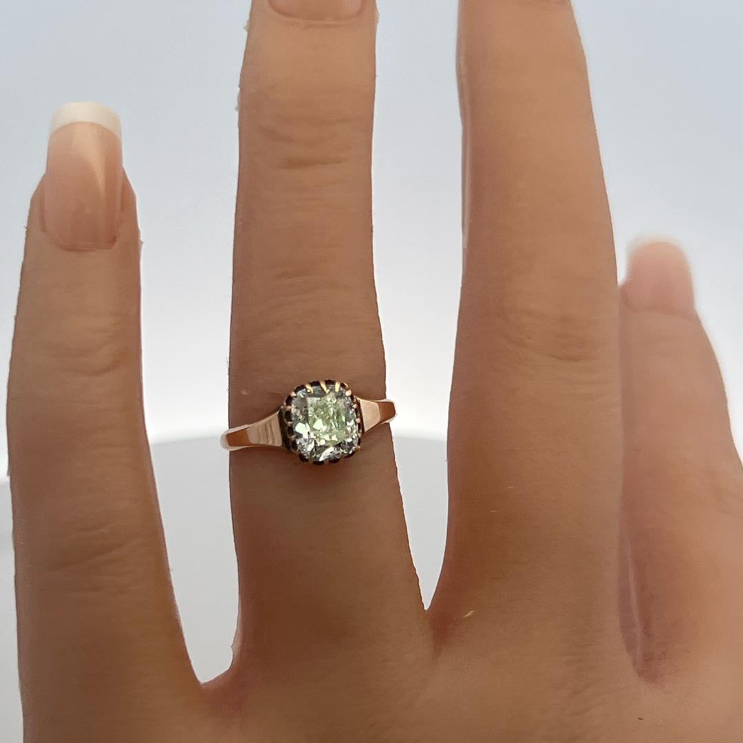 Estate 10K Rose Gold Engagement Ring with 1.5ct Cushion Diamond D VS1 GIA