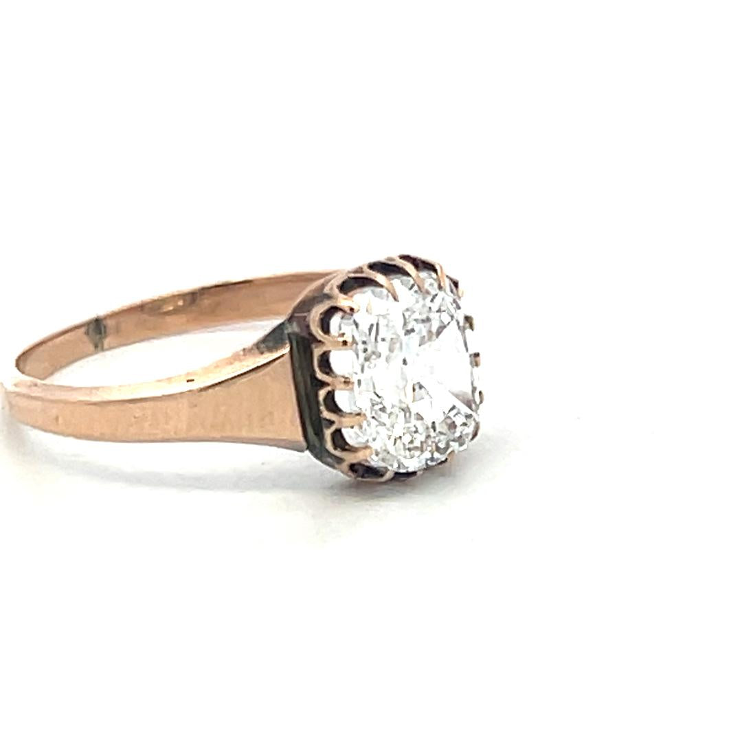 Estate 10K Rose Gold Engagement Ring with 1.5ct Cushion Diamond D VS1 GIA