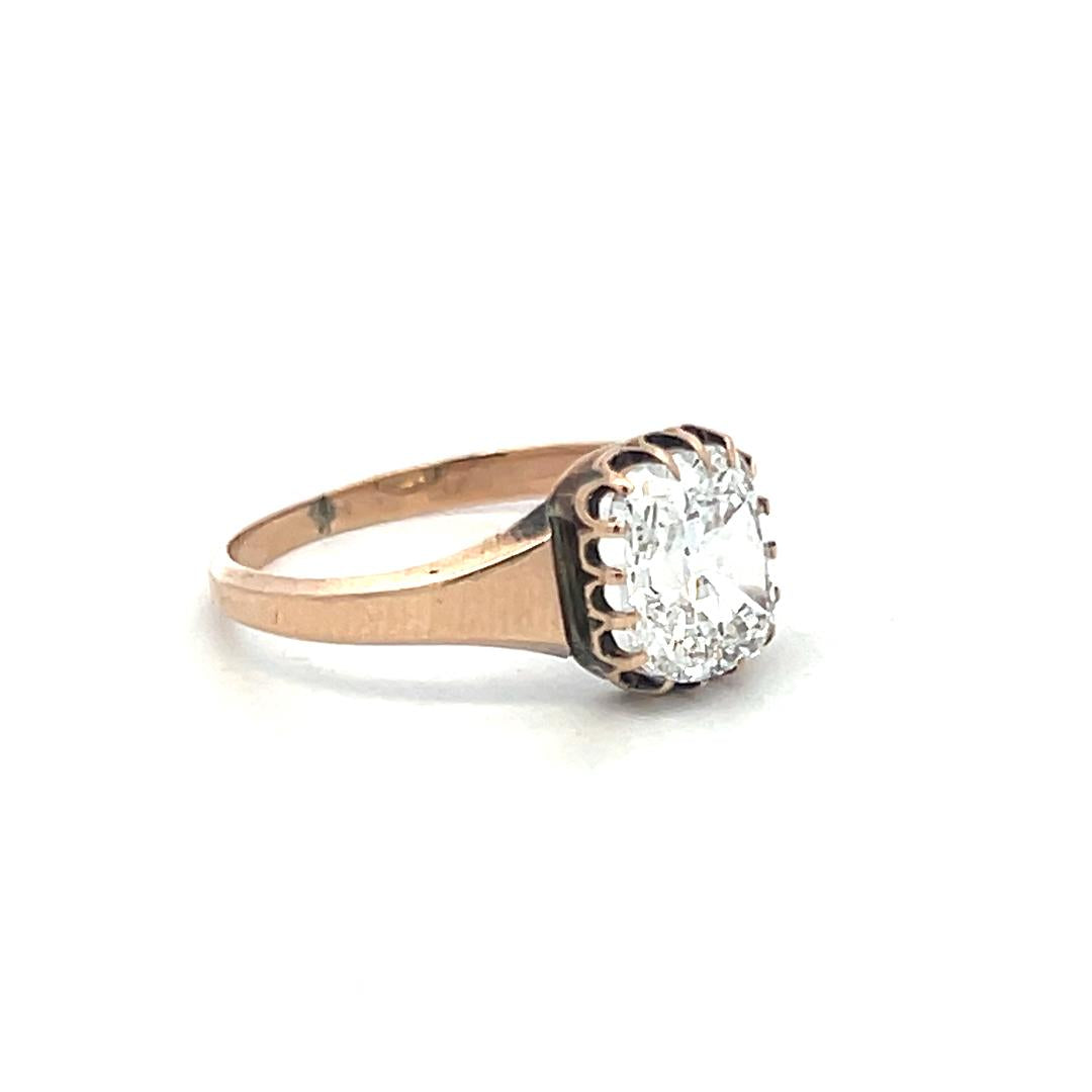 Estate 10K Rose Gold Engagement Ring with 1.5ct Cushion Diamond D VS1 GIA