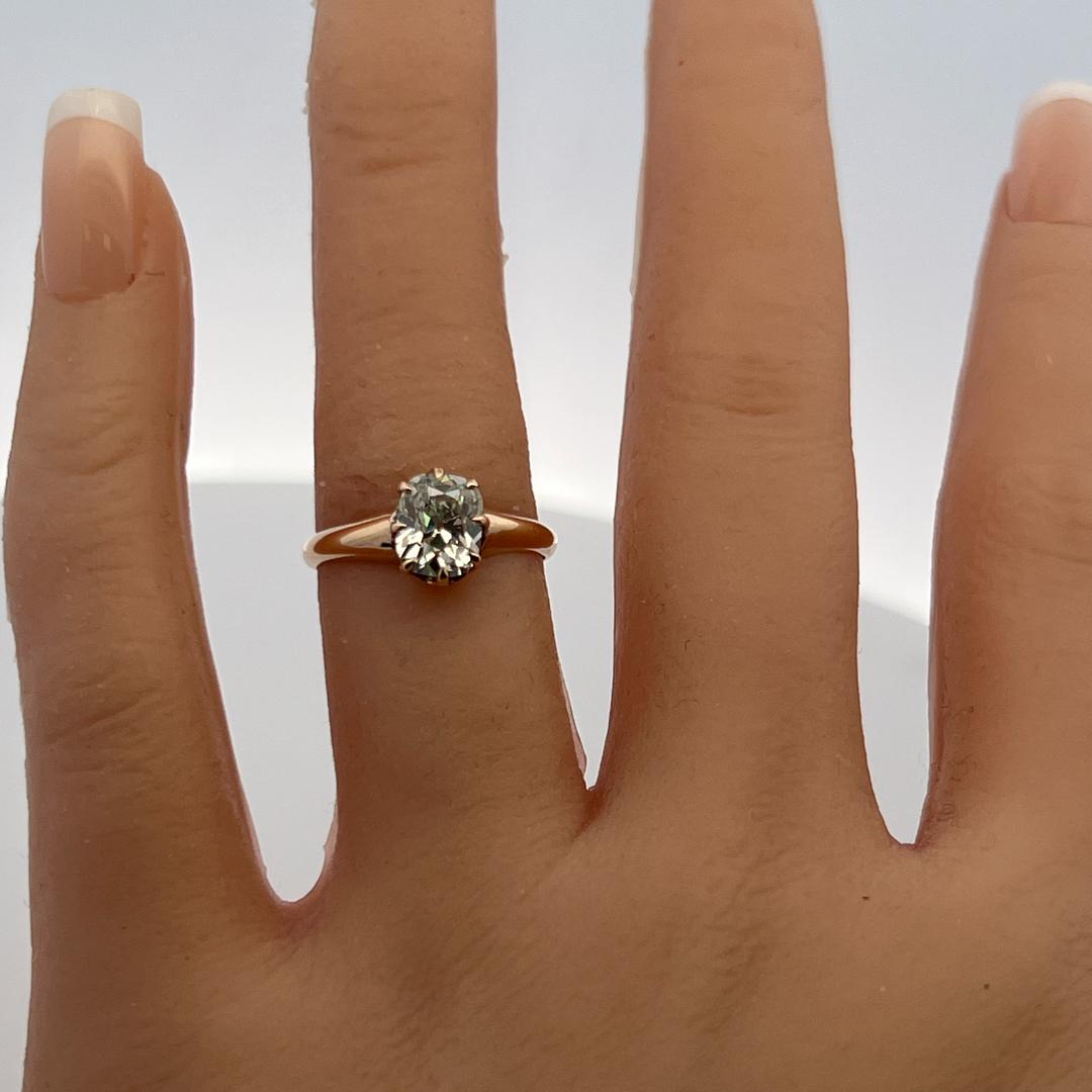 10K Rose Gold Engagement Ring with 1.3 Carat Old Miner Cut Diamond K I2 GIA