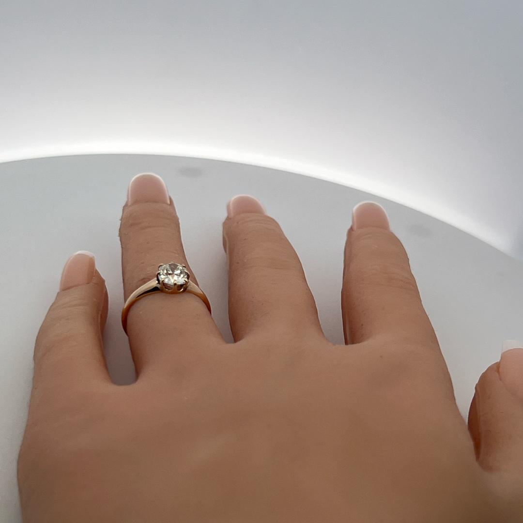 10K Rose Gold Engagement Ring with 1.3 Carat Old Miner Cut Diamond K I2 GIA