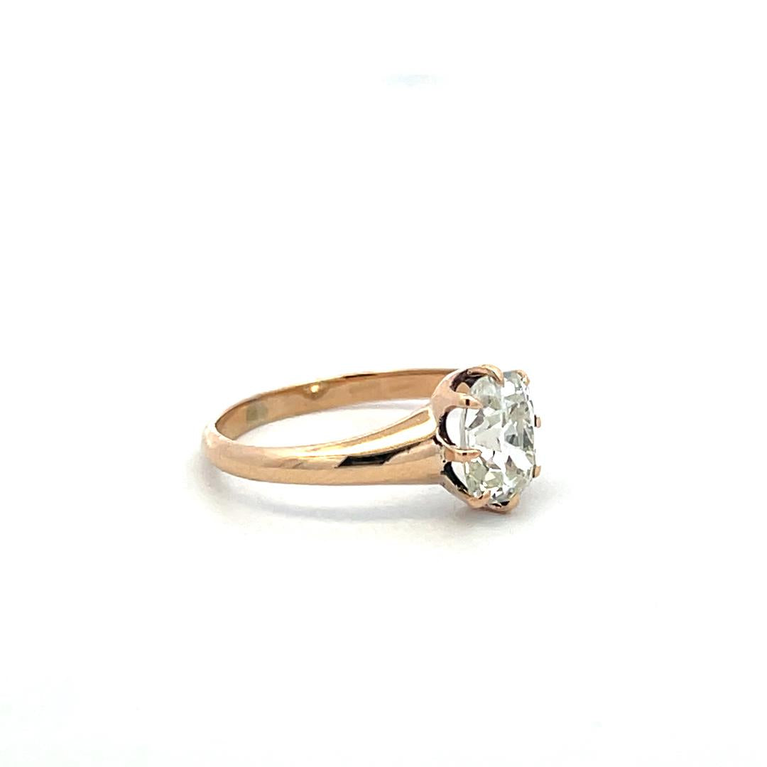 10K Rose Gold Engagement Ring with 1.3 Carat Old Miner Cut Diamond K I2 GIA