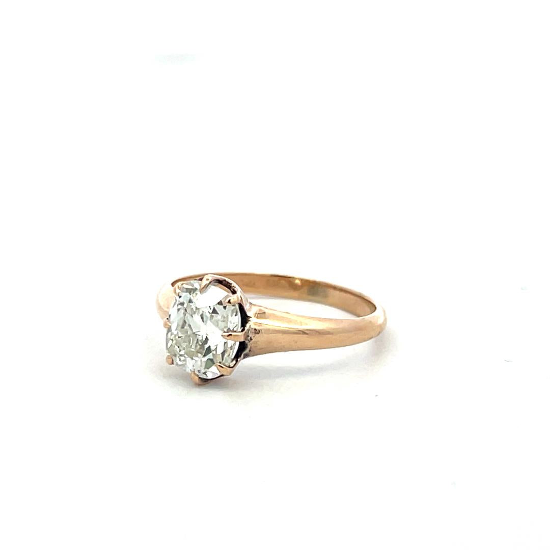 10K Rose Gold Engagement Ring with 1.3 Carat Old Miner Cut Diamond K I2 GIA