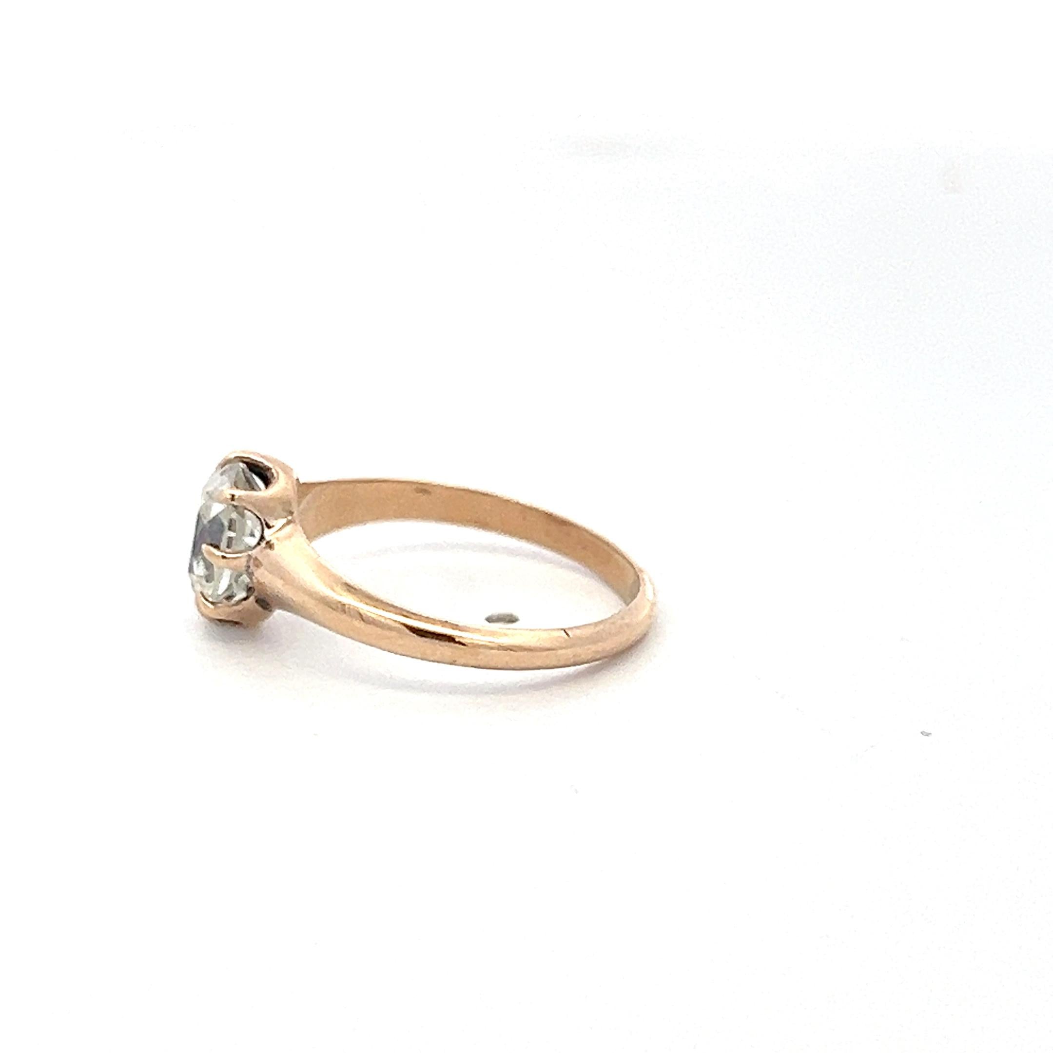 10K Rose Gold Engagement Ring with 1.3 Carat Old Miner Cut Diamond K I2 GIA