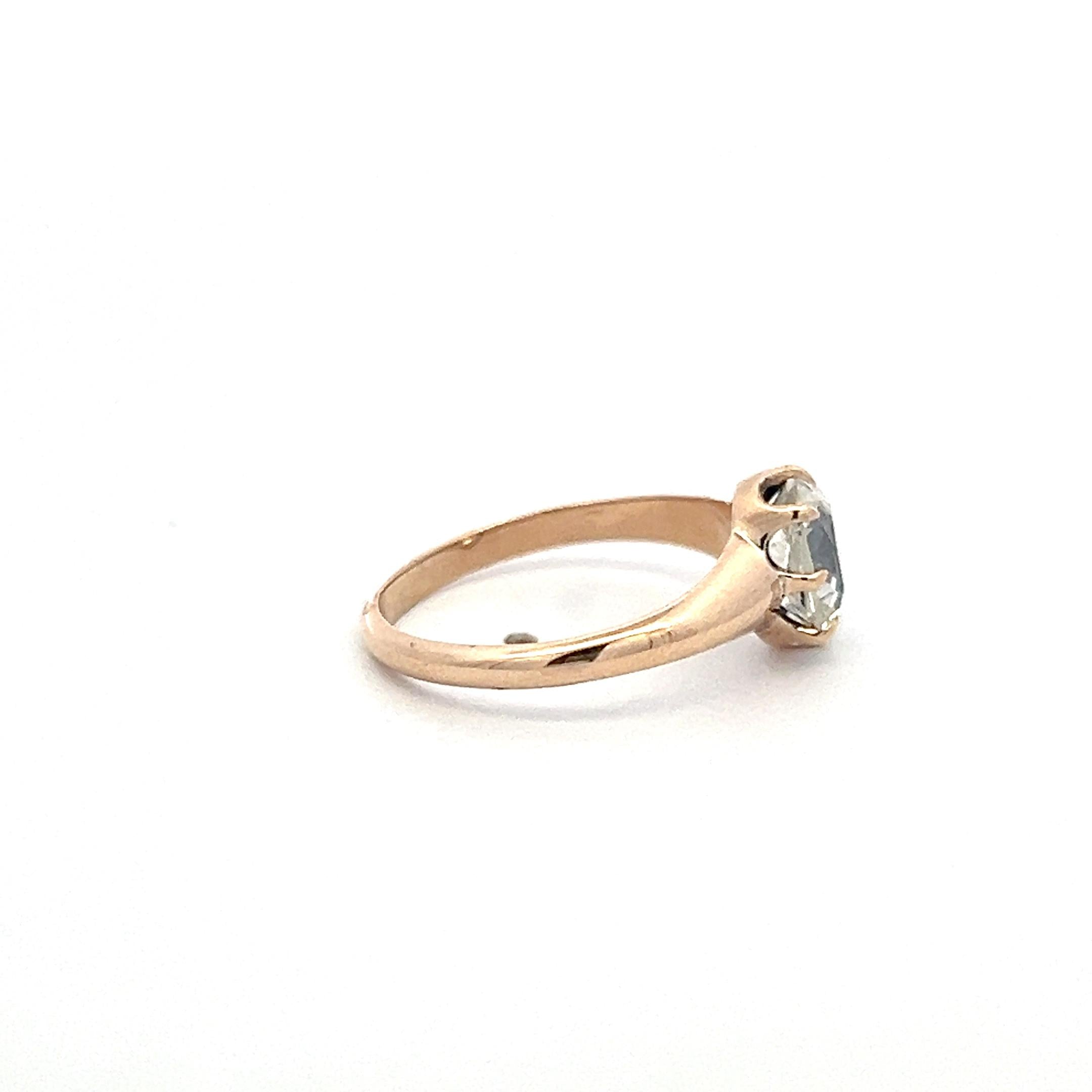 10K Rose Gold Engagement Ring with 1.3 Carat Old Miner Cut Diamond K I2 GIA