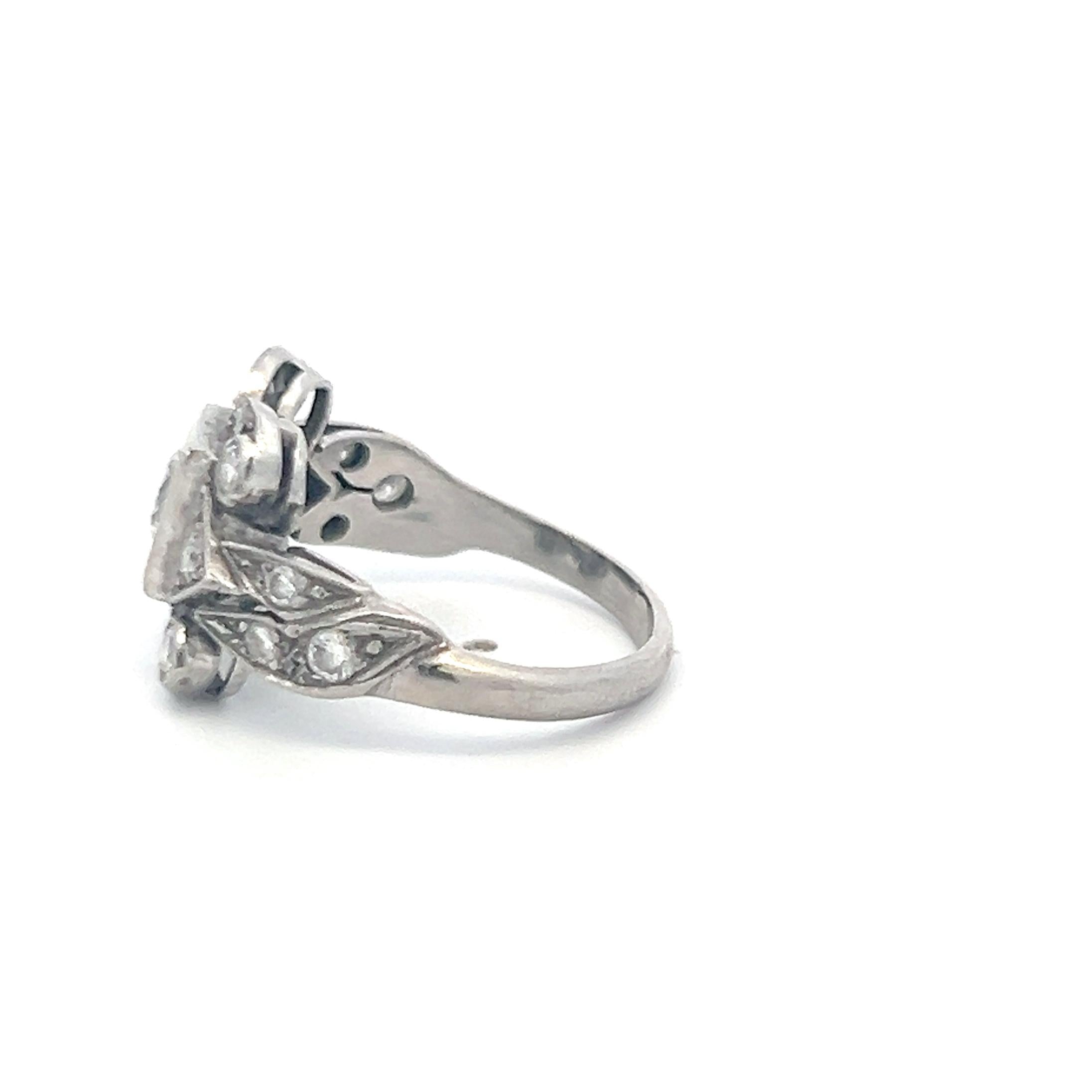 Platinum Art Deco Ring with 0.82 Carat Old European Cut I-VS Diamonds Size 6.5