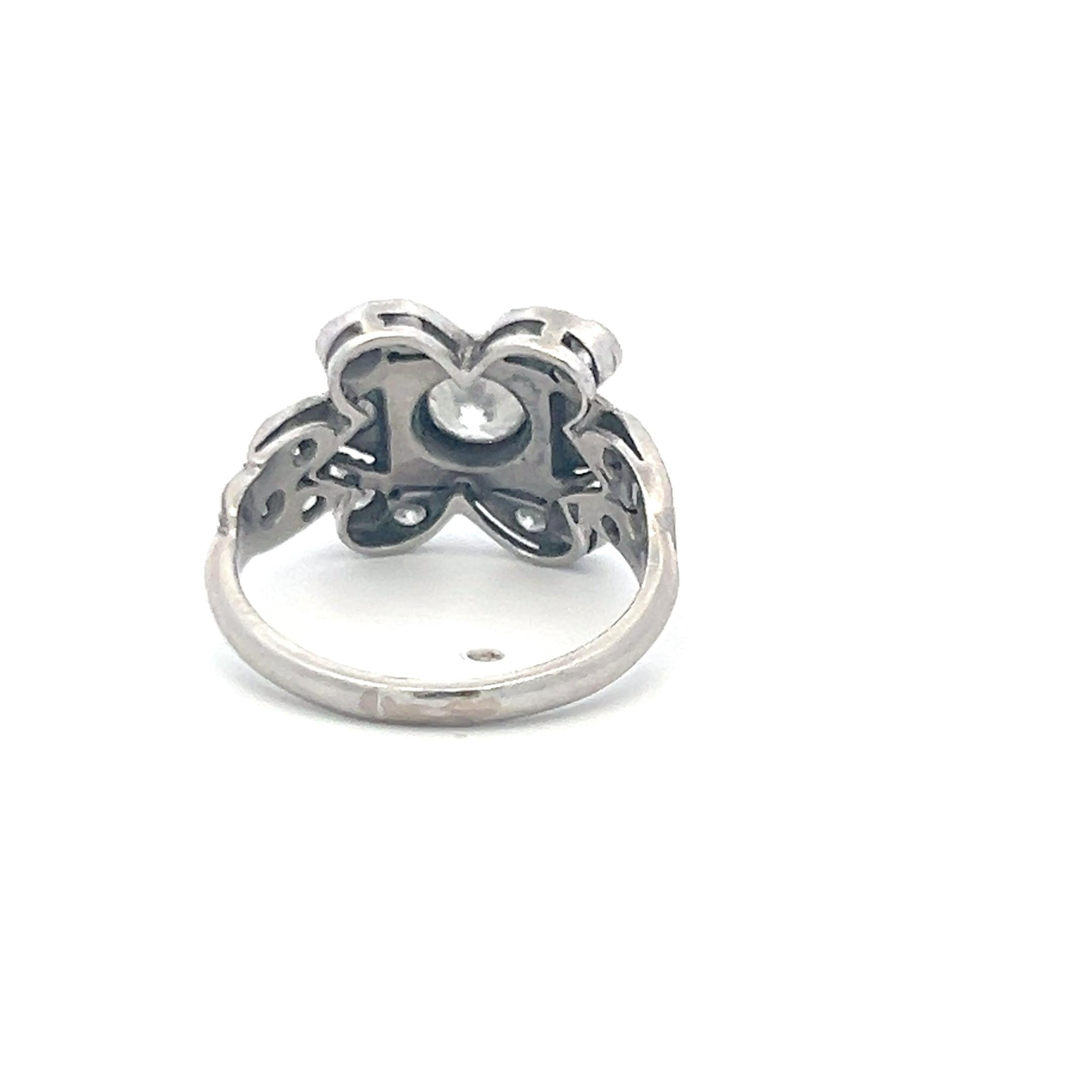 Platinum Art Deco Ring with 0.82 Carat Old European Cut I-VS Diamonds Size 6.5
