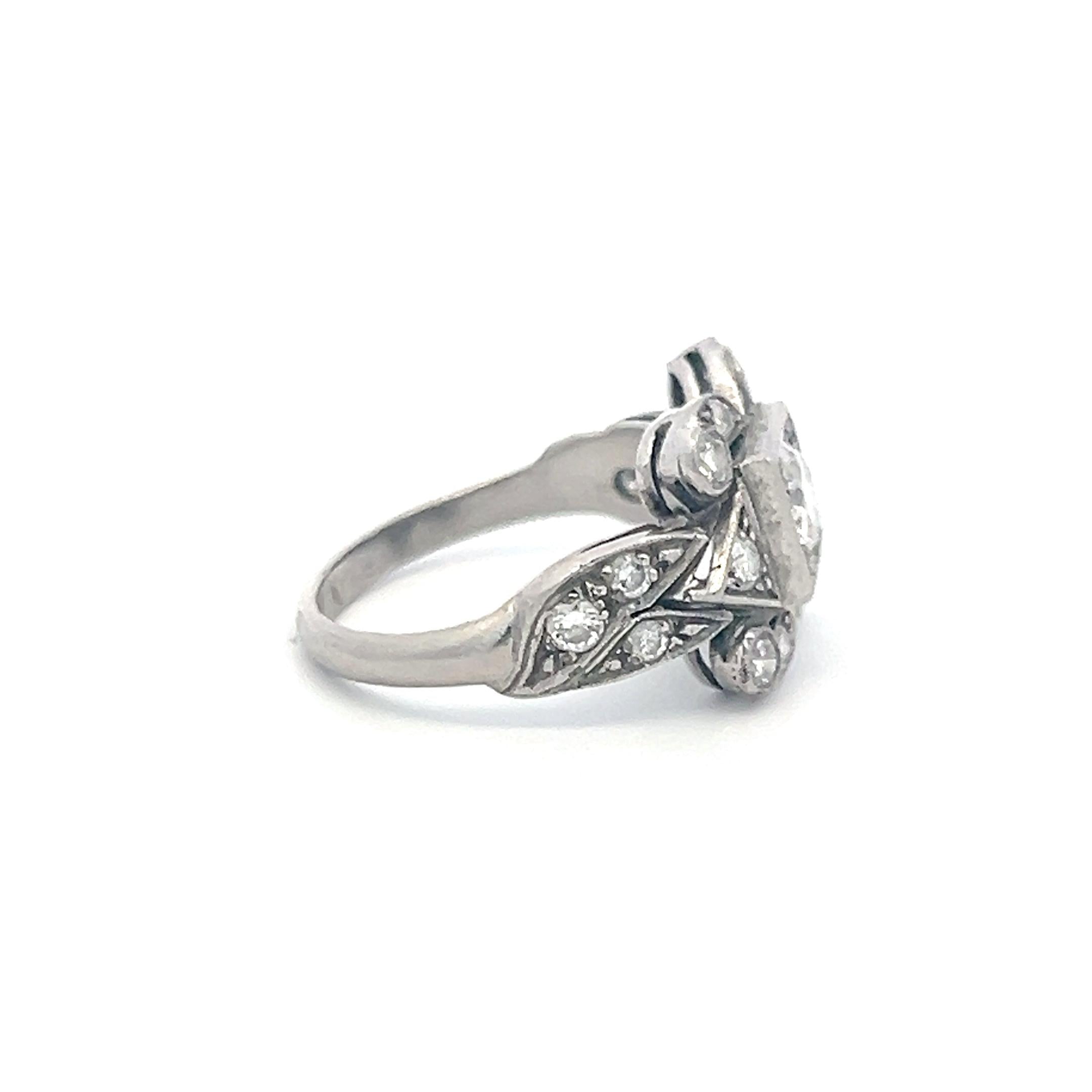 Platinum Art Deco Ring with 0.82 Carat Old European Cut I-VS Diamonds Size 6.5