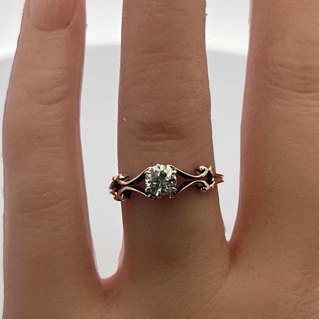 Antique 10K Rose Gold Engagement Ring with 0.52ct Old European Diamond Size 7.25