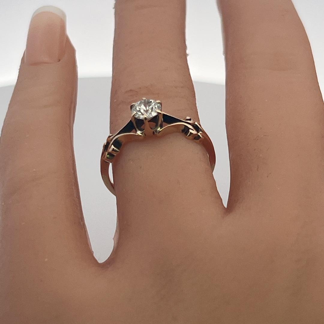 Antique 10K Rose Gold Engagement Ring with 0.52ct Old European Diamond Size 7.25