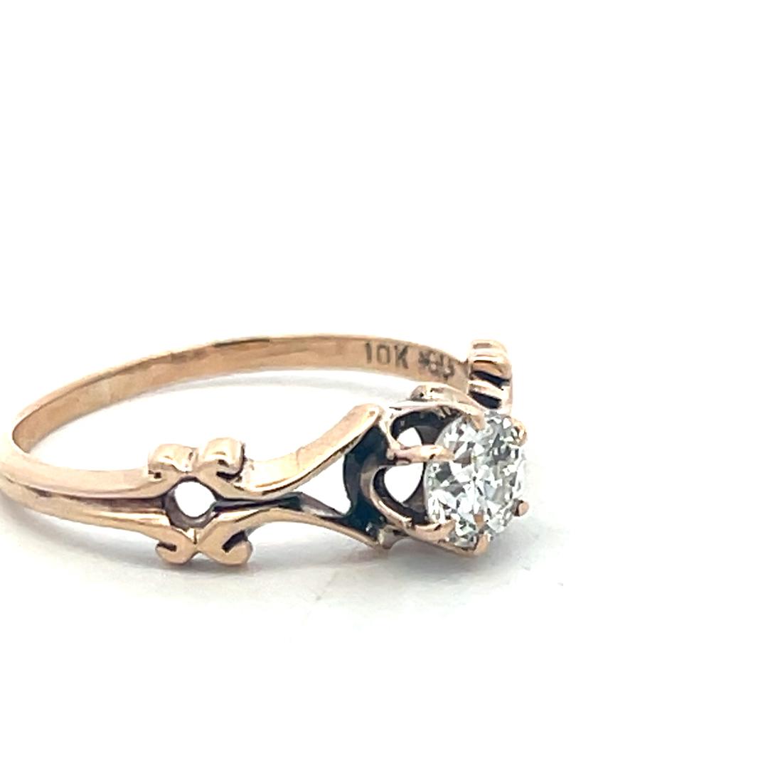 Antique 10K Rose Gold Engagement Ring with 0.52ct Old European Diamond Size 7.25
