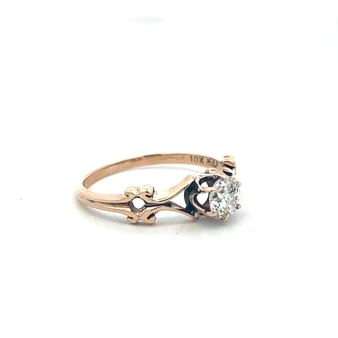 Antique 10K Rose Gold Engagement Ring with 0.52ct Old European Diamond Size 7.25