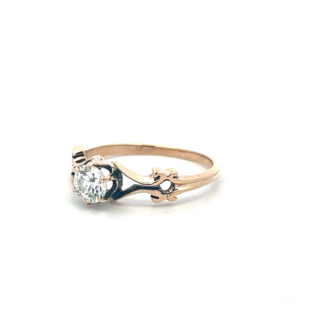 Antique 10K Rose Gold Engagement Ring with 0.52ct Old European Diamond Size 7.25