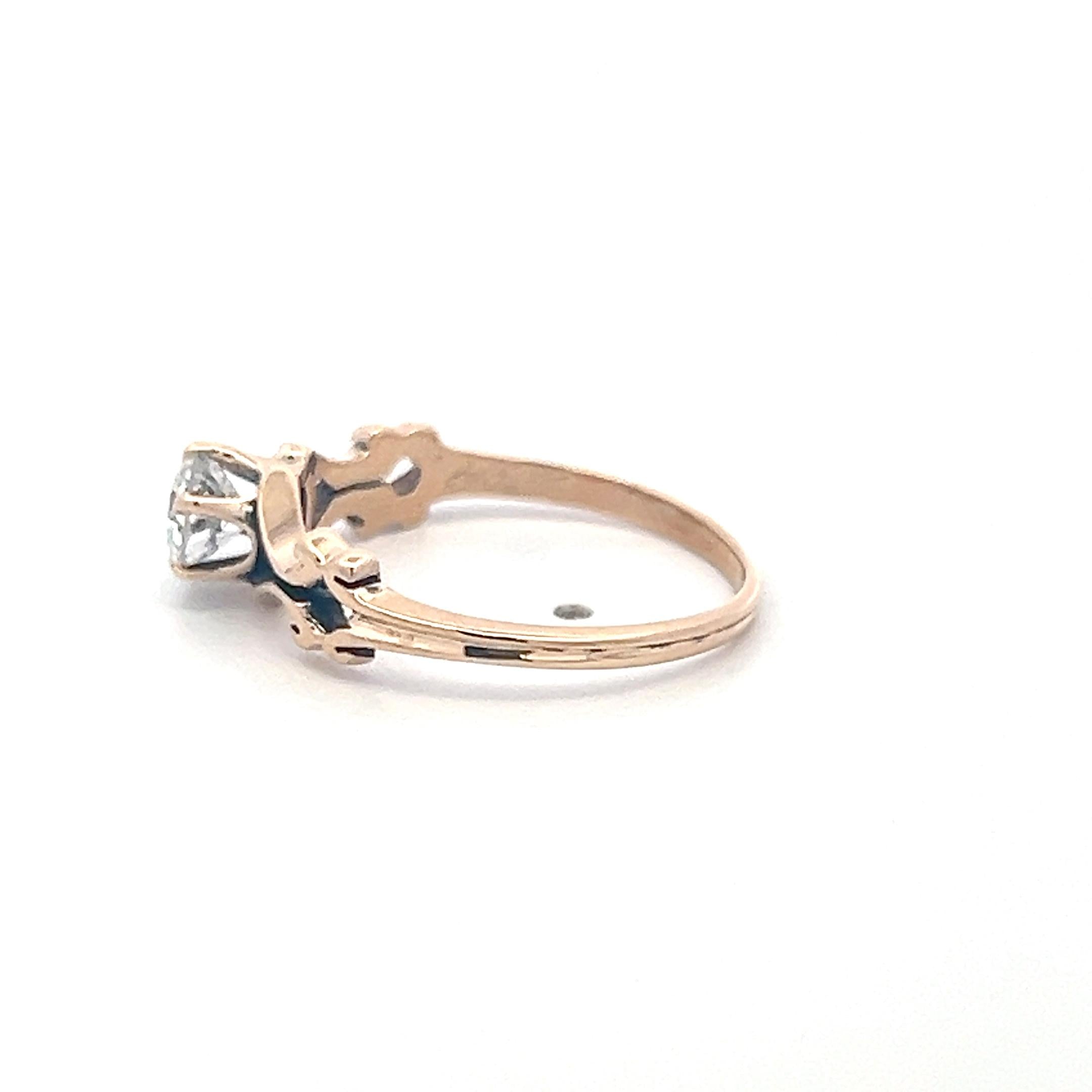 Antique 10K Rose Gold Engagement Ring with 0.52ct Old European Diamond Size 7.25