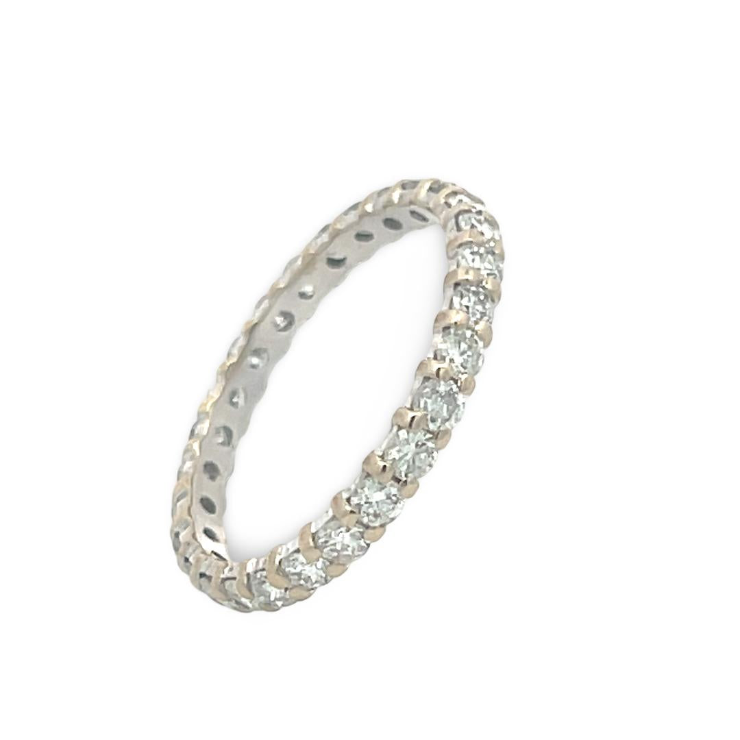 14K White Gold Eternity Band Ring with 0.89 Carat Round H SI Diamonds Size 6.5