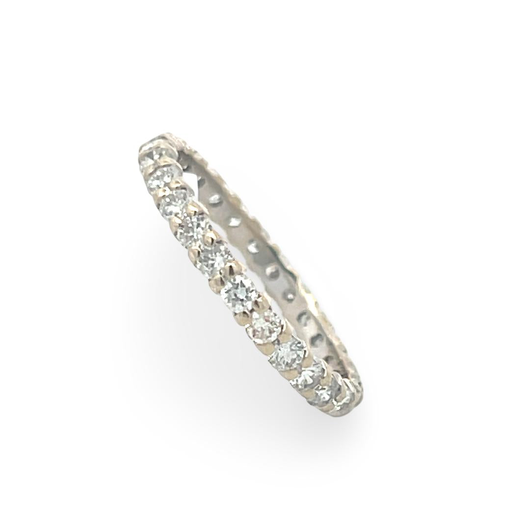14K White Gold Eternity Band Ring with 0.89 Carat Round H SI Diamonds Size 6.5