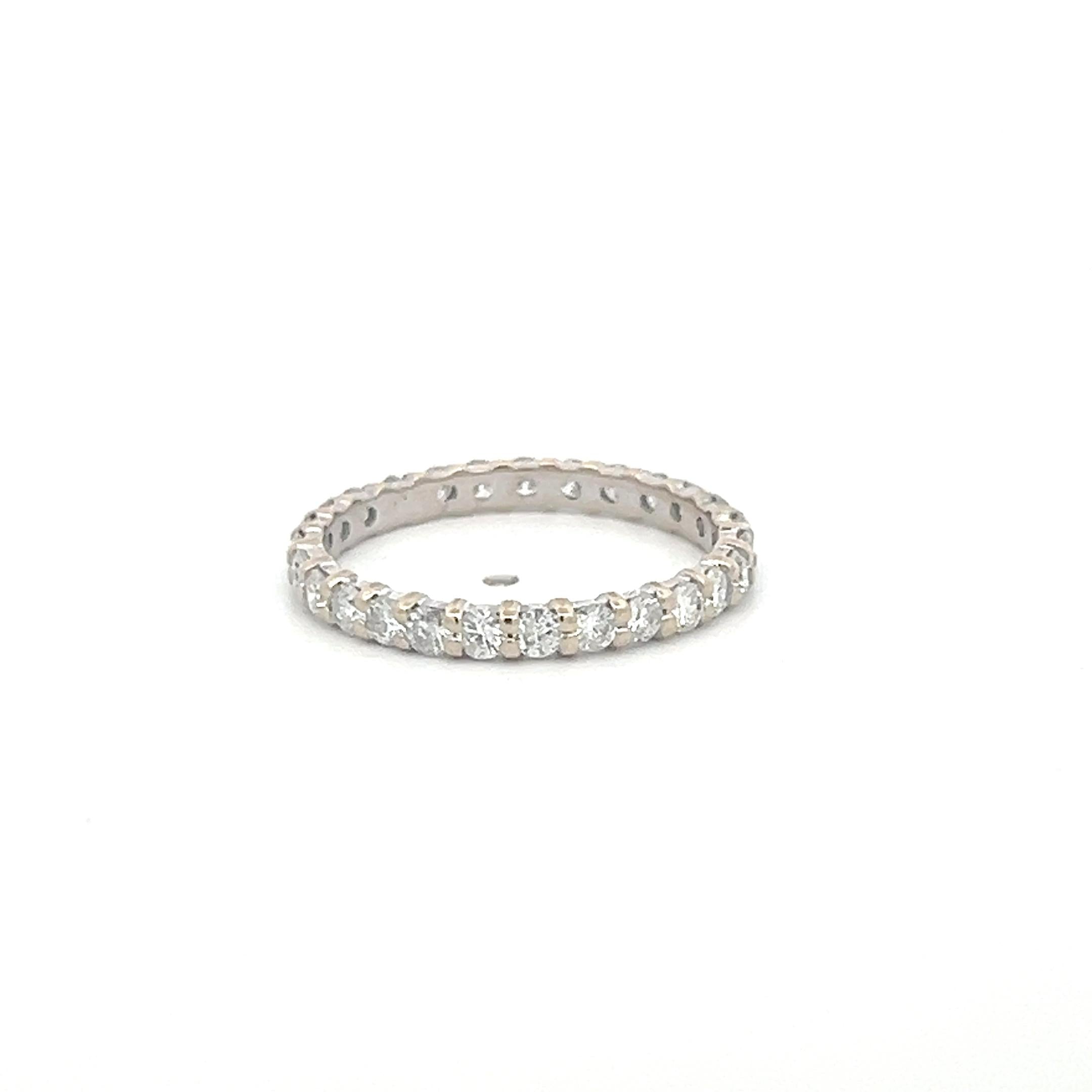 14K White Gold Eternity Band Ring with 0.89 Carat Round H SI Diamonds Size 6.5