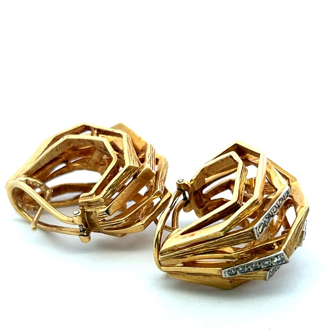 18K Two Tone Gold Platinum Clip On Earrings with 0.46 Carat Circular Diamonds