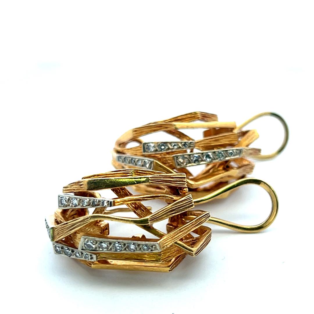 18K Two Tone Gold Platinum Clip On Earrings with 0.46 Carat Circular Diamonds