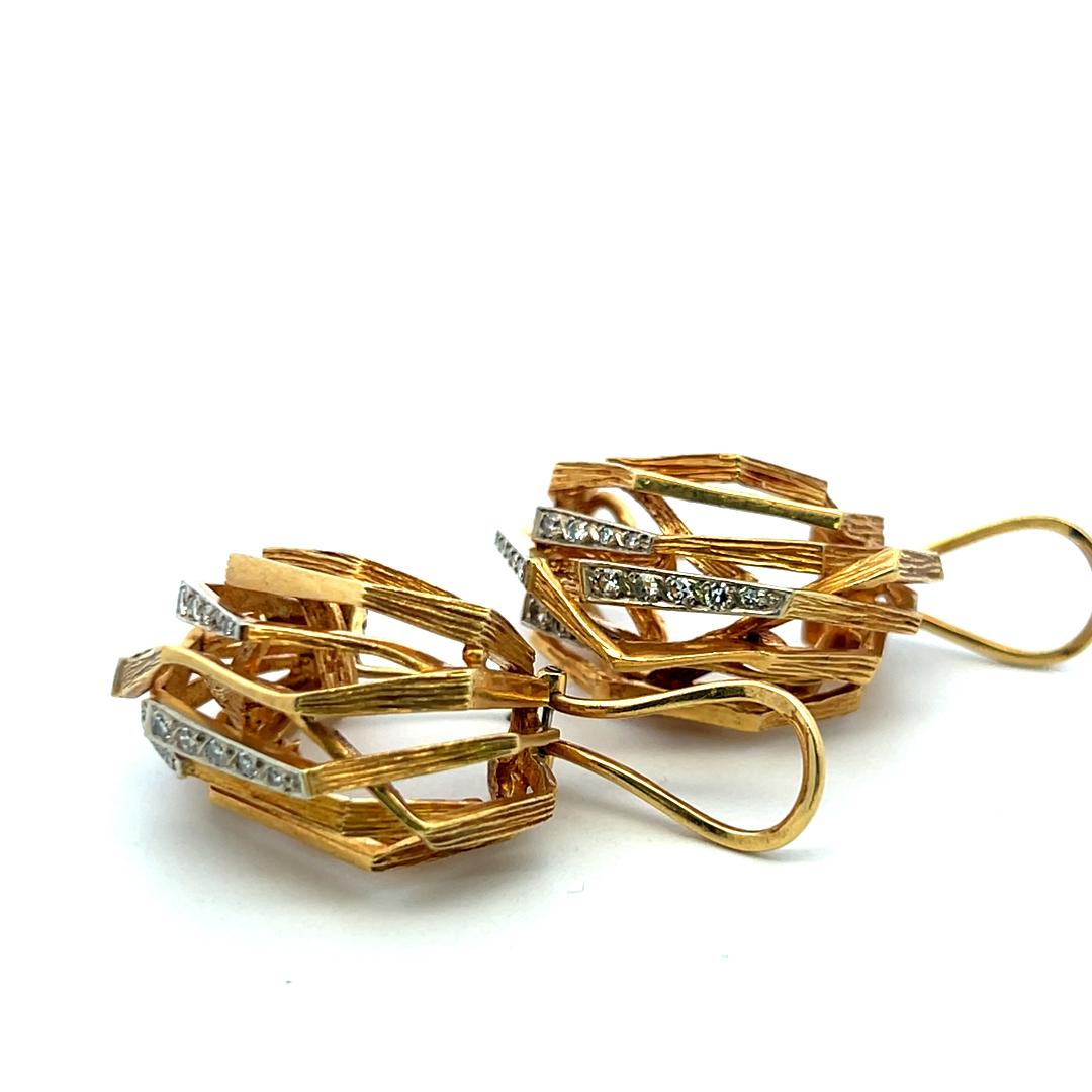 18K Two Tone Gold Platinum Clip On Earrings with 0.46 Carat Circular Diamonds