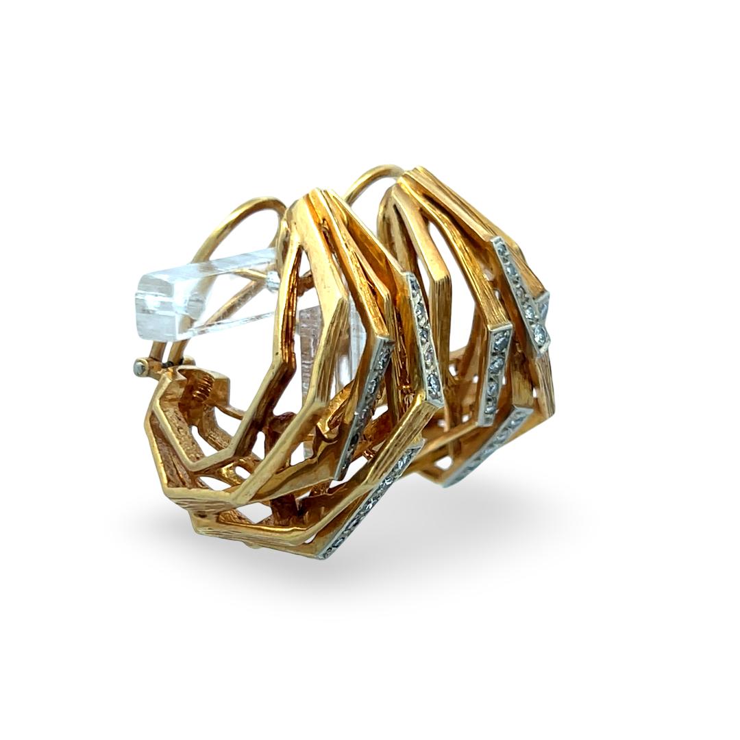 18K Two Tone Gold Platinum Clip On Earrings with 0.46 Carat Circular Diamonds