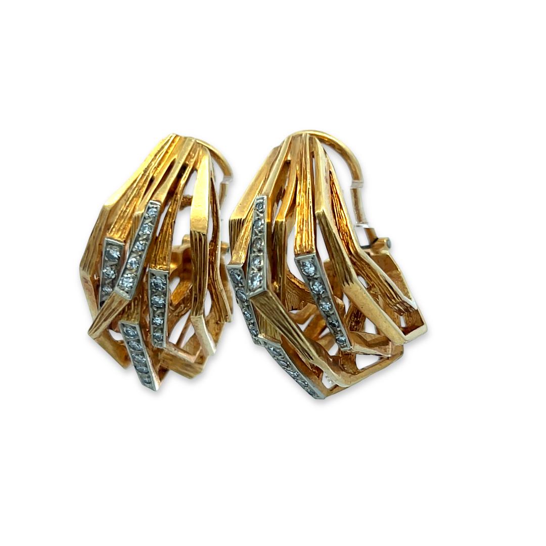 18K Two Tone Gold Platinum Clip On Earrings with 0.46 Carat Circular Diamonds