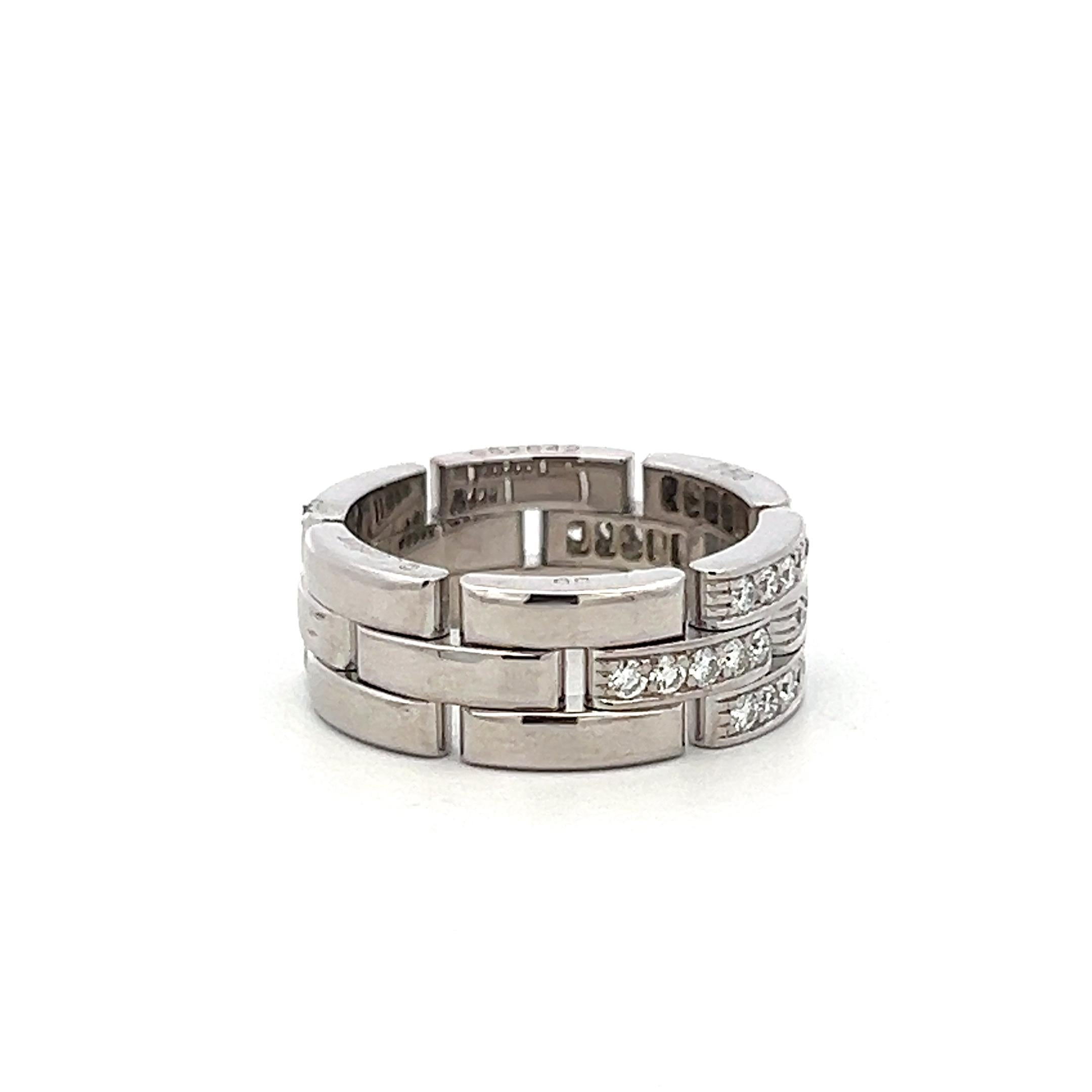 Cartier Vintage 18K White Gold Band Ring Size 7.5 with 0.53ct Round Diamonds