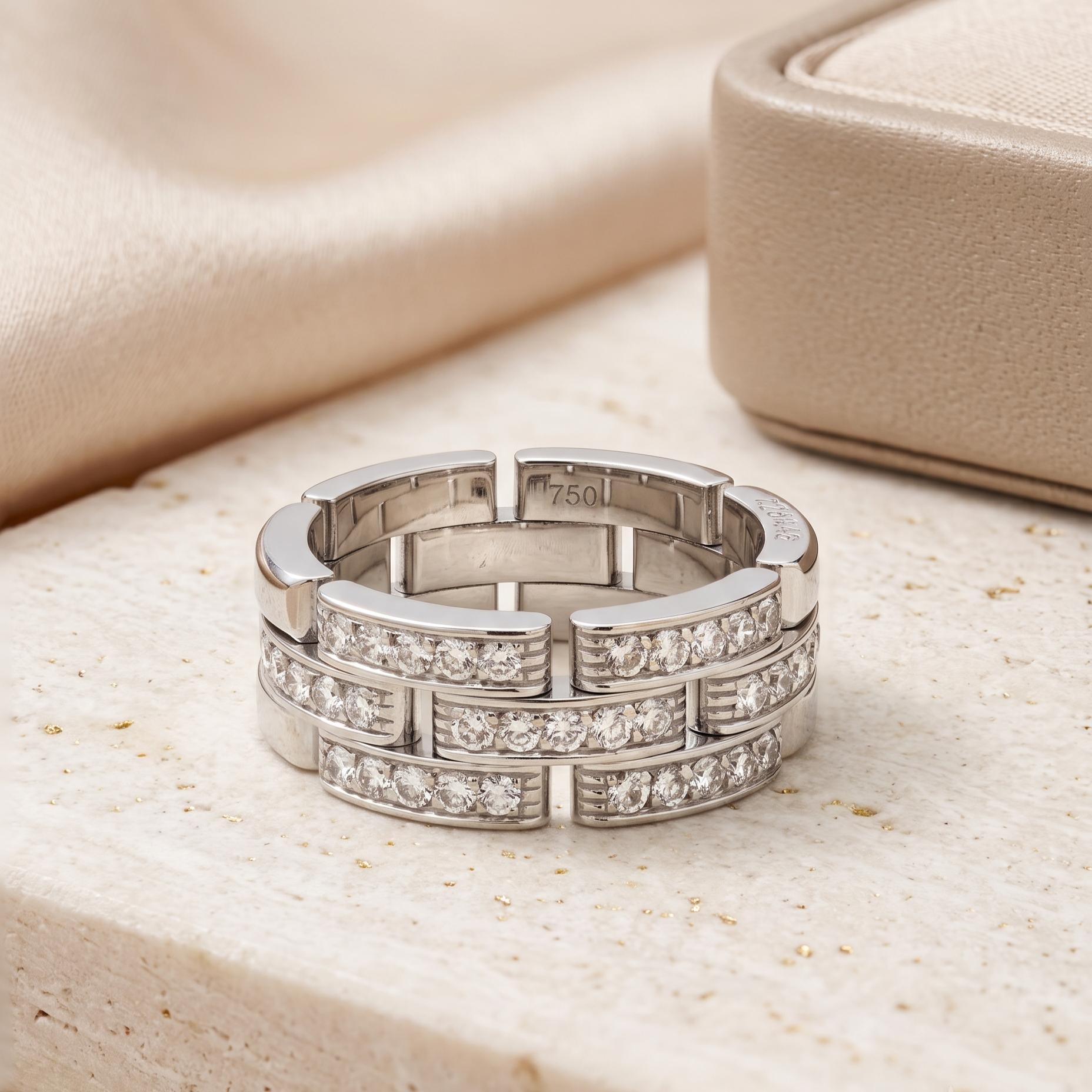 Cartier Vintage 18K White Gold Band Ring Size 7.5 with 0.53ct Round Diamonds