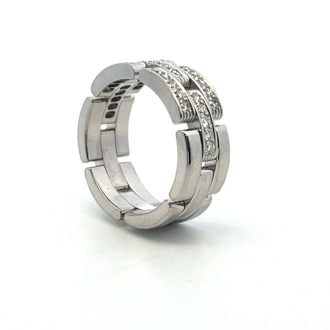 Cartier Vintage 18K White Gold Band Ring Size 7.5 with 0.53ct Round Diamonds