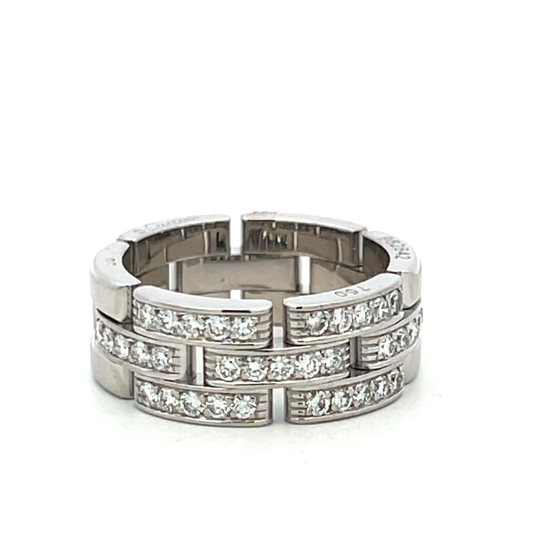 Cartier Vintage 18K White Gold Band Ring Size 7.5 with 0.53ct Round Diamonds