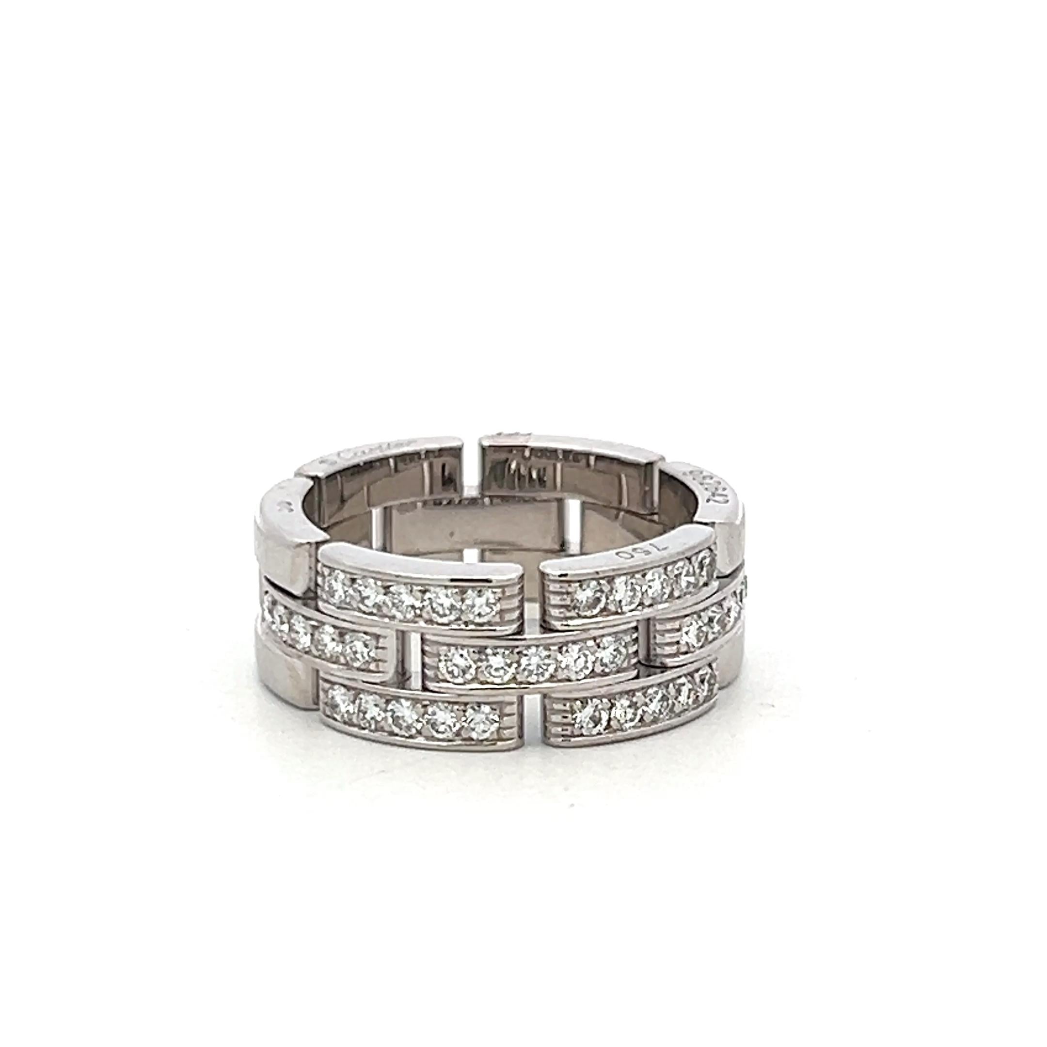 Cartier Vintage 18K White Gold Band Ring Size 7.5 with 0.53ct Round Diamonds