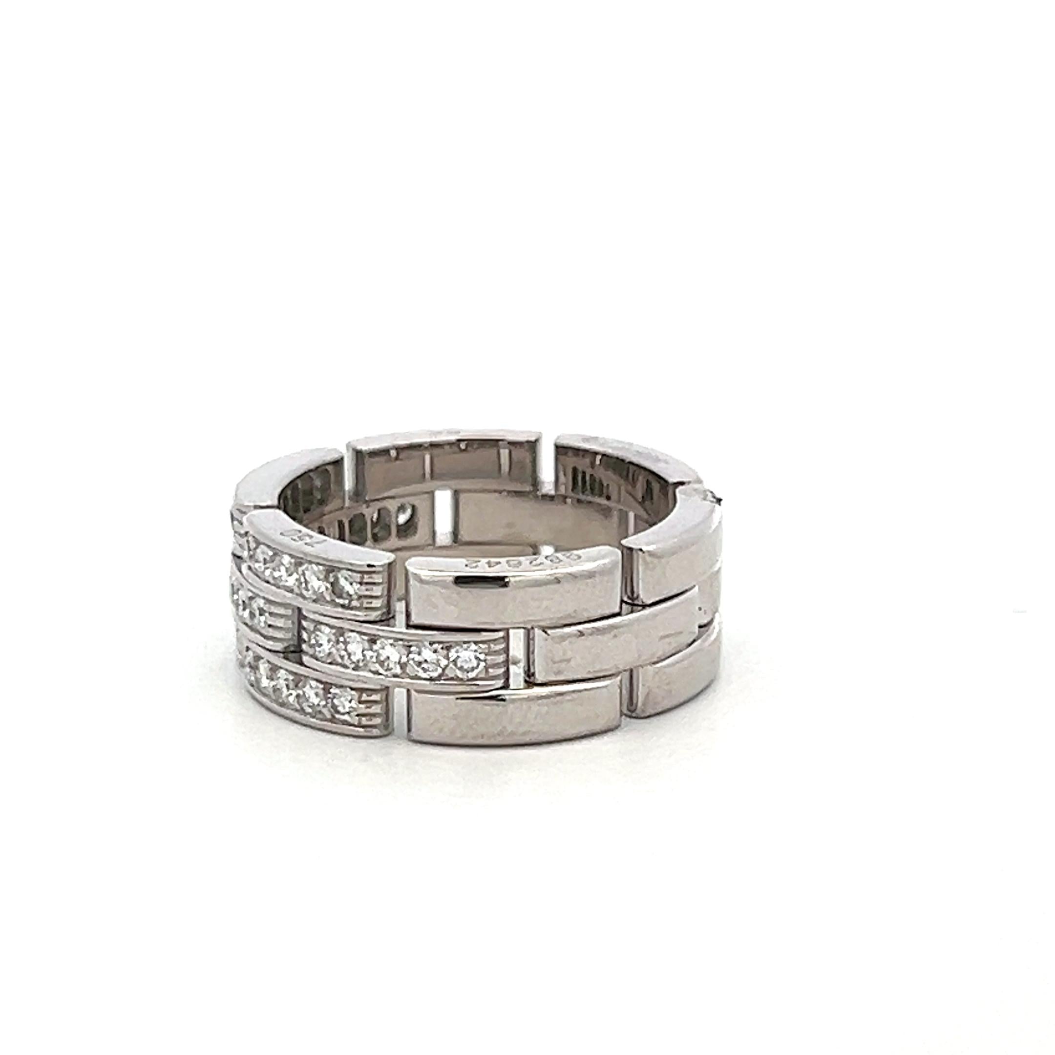 Cartier Vintage 18K White Gold Band Ring Size 7.5 with 0.53ct Round Diamonds