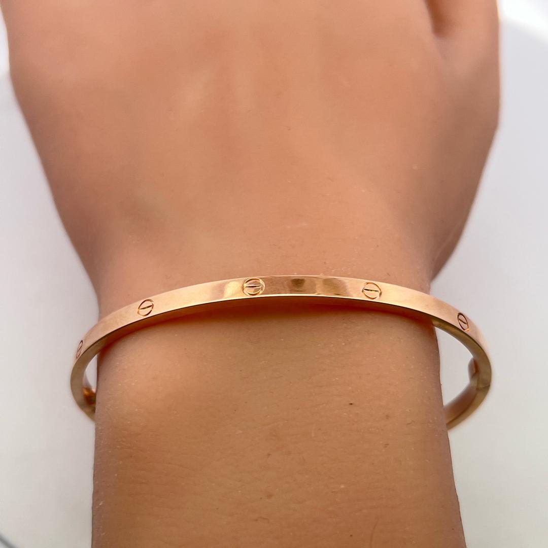 Cartier 18 Karat Rose Gold Love Bracelet 3.8 MM Wide 20.9 Grams Size 19