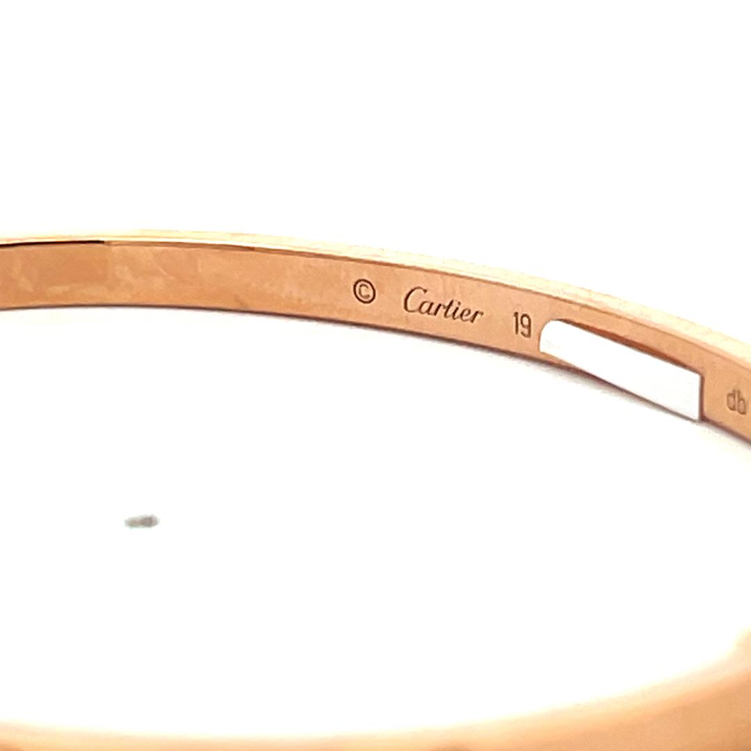 Cartier 18 Karat Rose Gold Love Bracelet 3.8 MM Wide 20.9 Grams Size 19