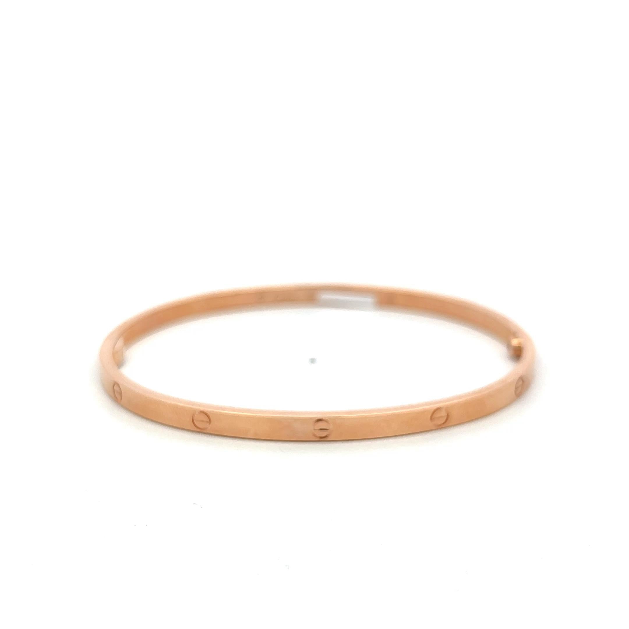Cartier 18 Karat Rose Gold Love Bracelet 3.8 MM Wide 20.9 Grams Size 19