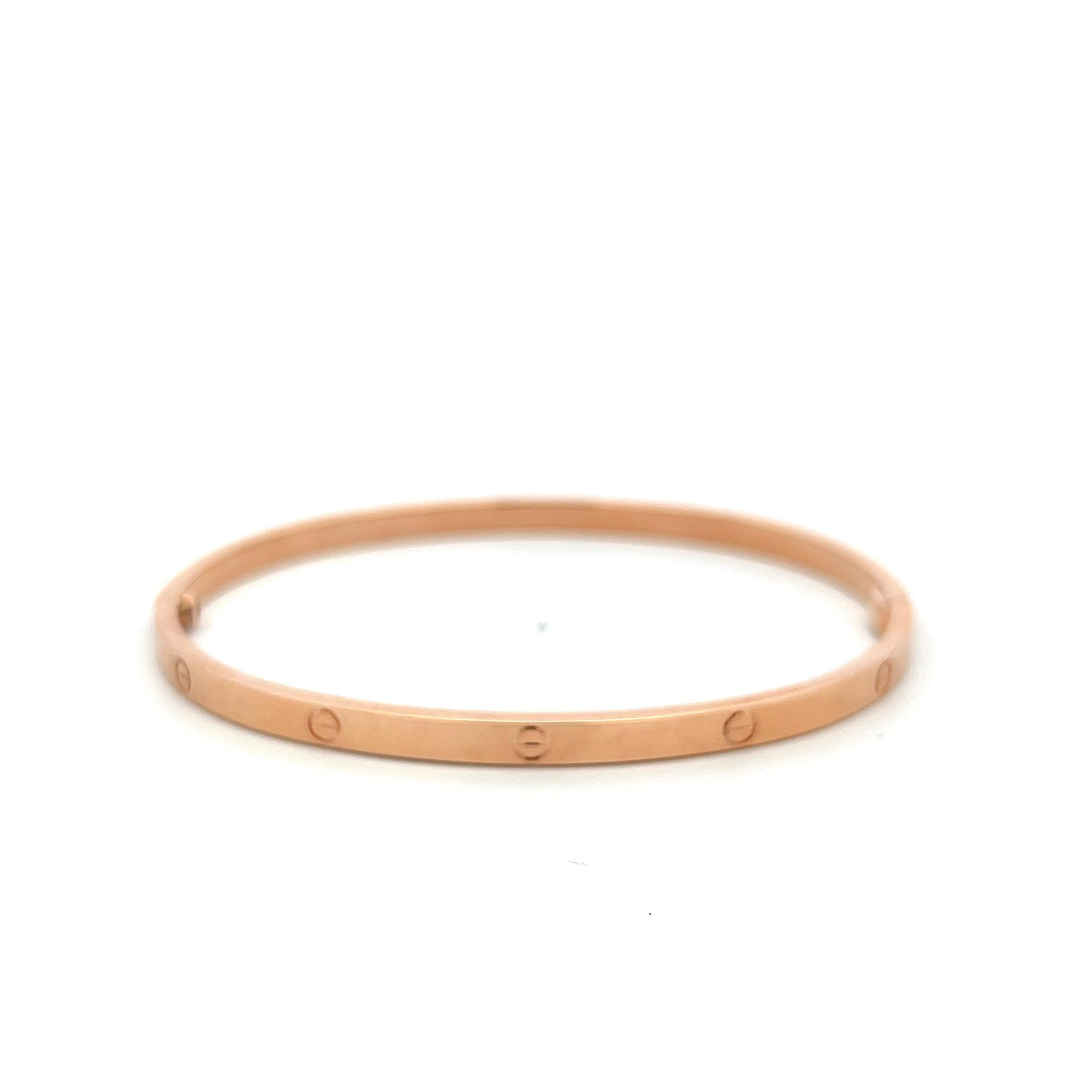 Cartier 18 Karat Rose Gold Love Bracelet 3.8 MM Wide 20.9 Grams Size 19