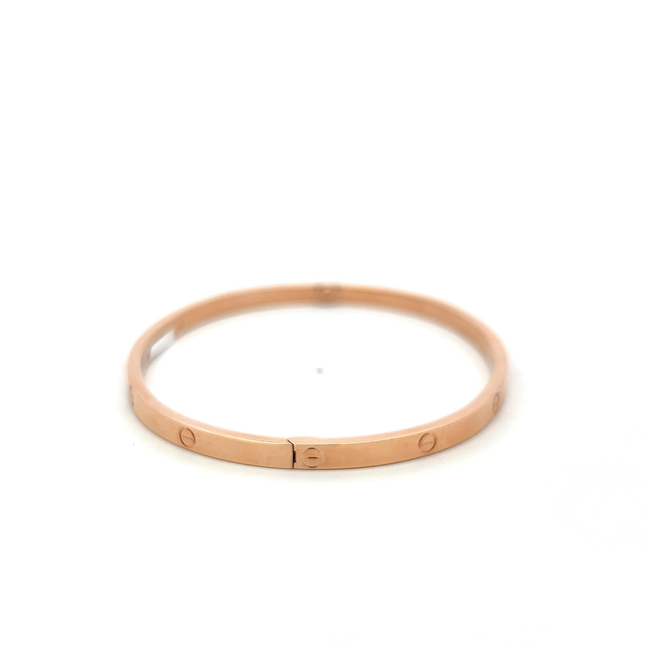 Cartier 18 Karat Rose Gold Love Bracelet 3.8 MM Wide 20.9 Grams Size 19
