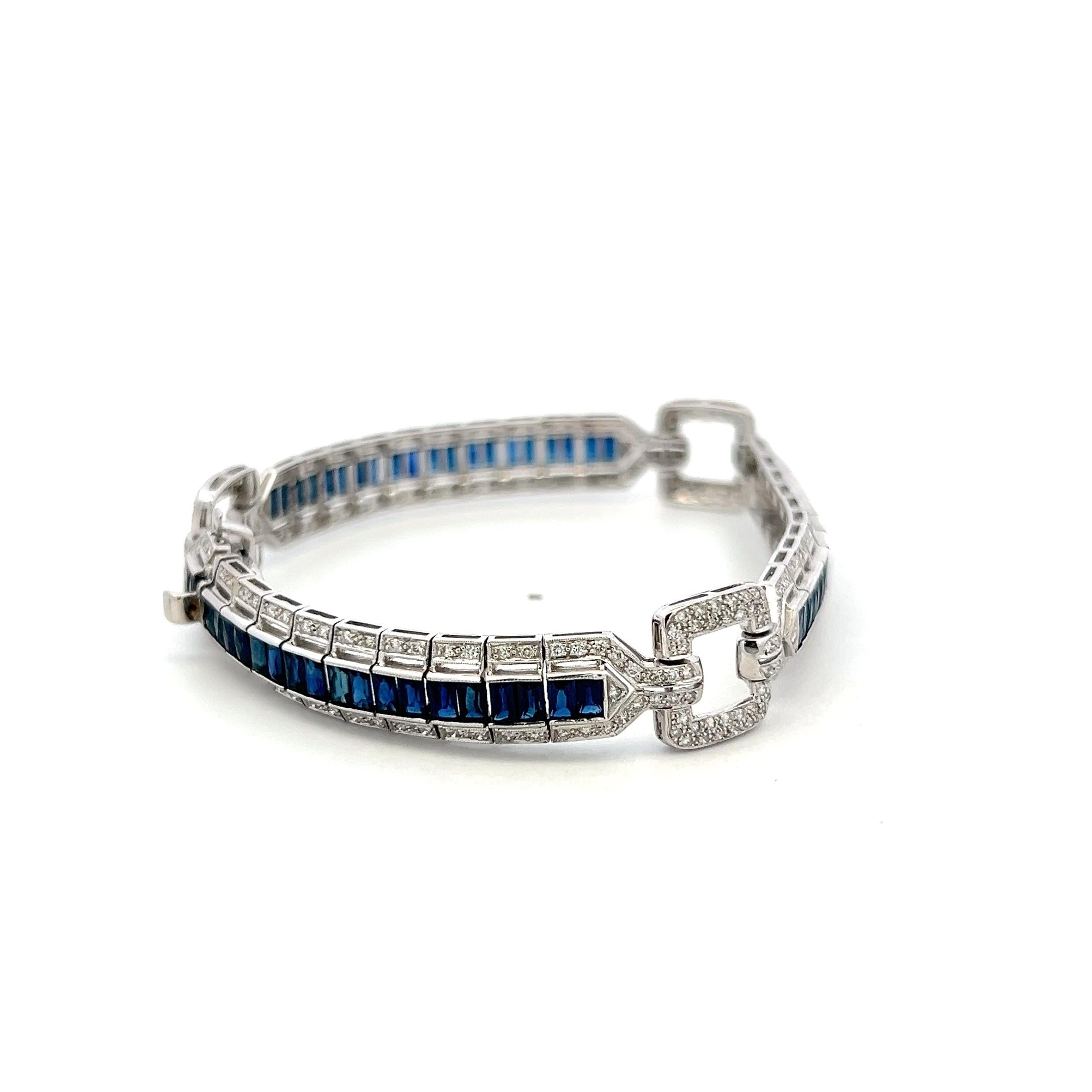 18K White Gold Link Bracelet with 1.42ct Round H SI Diamonds and 7ct Sapphires