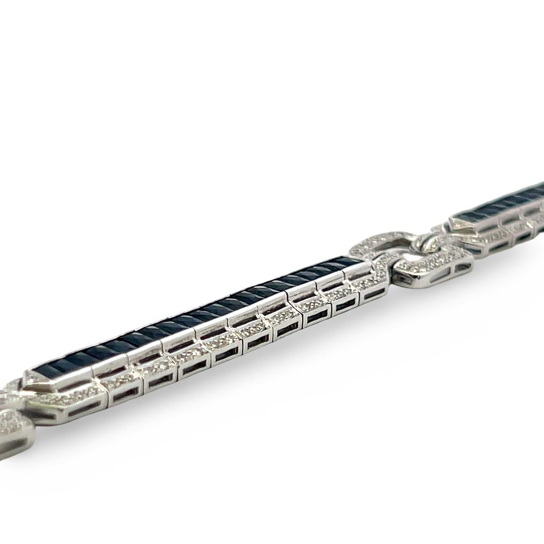18K White Gold Link Bracelet with 1.42ct Round H SI Diamonds and 7ct Sapphires