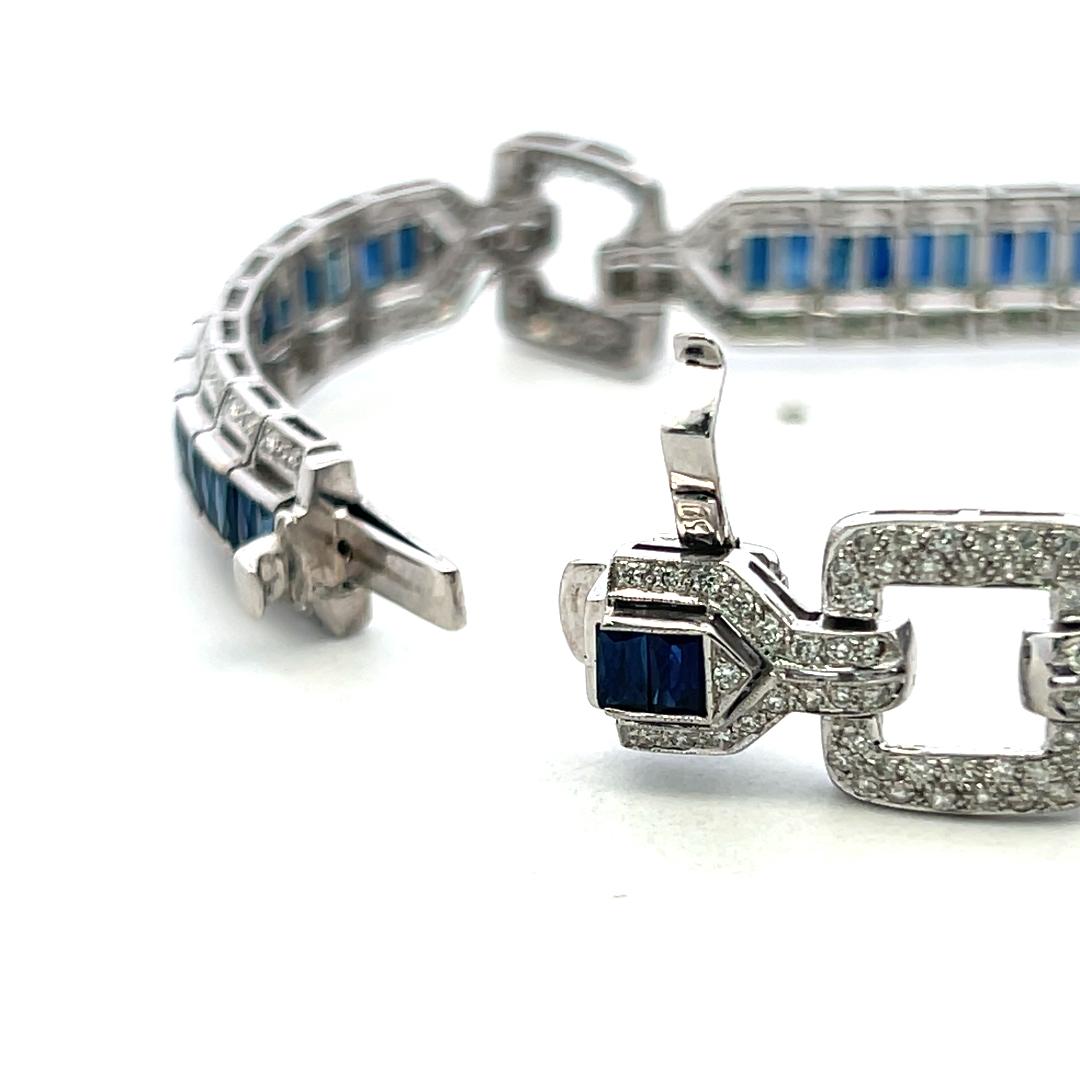 18K White Gold Link Bracelet with 1.42ct Round H SI Diamonds and 7ct Sapphires