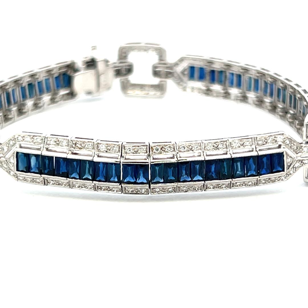 18K White Gold Link Bracelet with 1.42ct Round H SI Diamonds and 7ct Sapphires