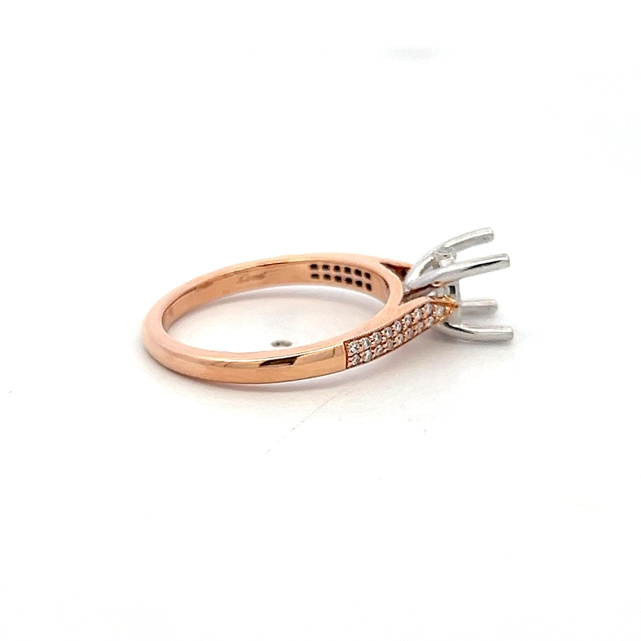 14K Two Tone Gold Semi Mount Ring with 0.13ct Round Diamond Fits 6.8mm 1.00ct+