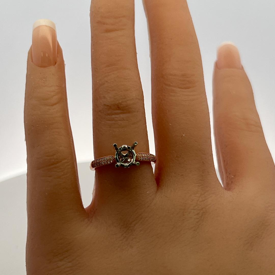 14K Two Tone Gold Semi Mount Ring with 0.13ct Round Diamond Fits 6.8mm 1.00ct+
