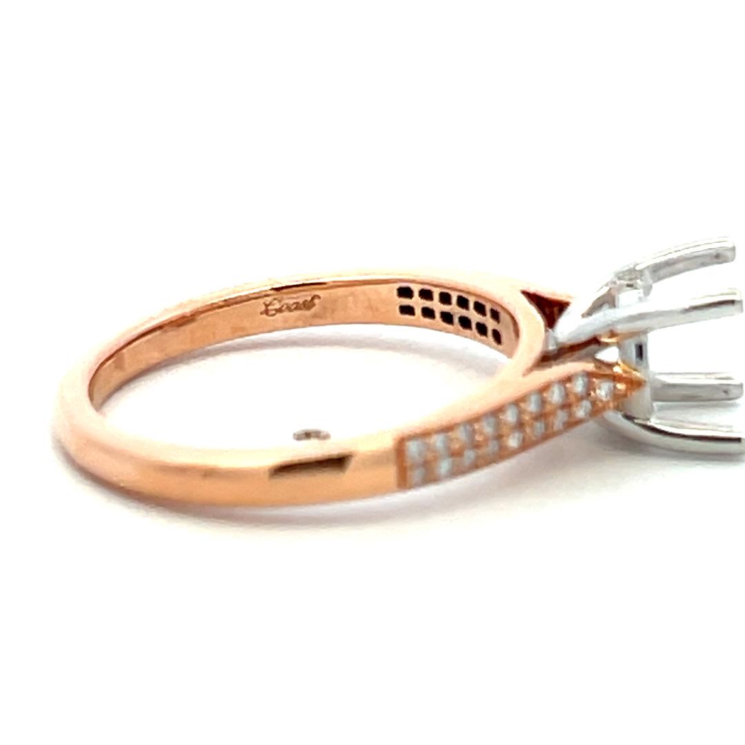 14K Two Tone Gold Semi Mount Ring with 0.13ct Round Diamond Fits 6.8mm 1.00ct+