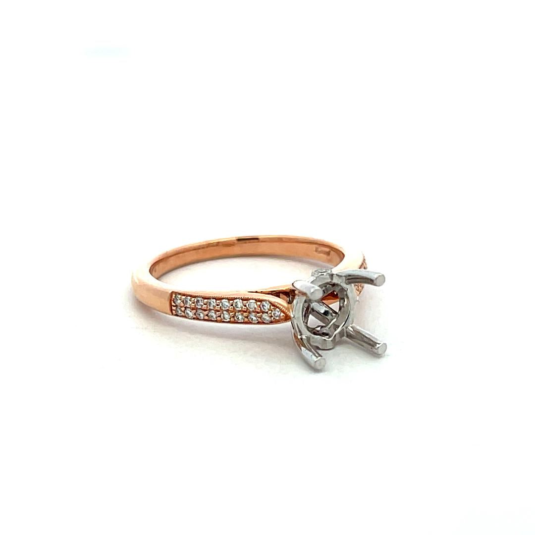 14K Two Tone Gold Semi Mount Ring with 0.13ct Round Diamond Fits 6.8mm 1.00ct+