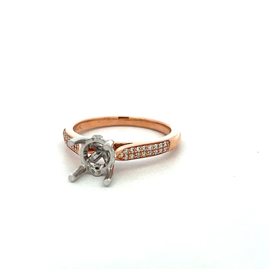 14K Two Tone Gold Semi Mount Ring with 0.13ct Round Diamond Fits 6.8mm 1.00ct+