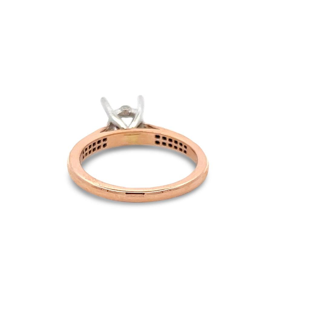 14K Two Tone Gold Semi Mount Ring with 0.13ct Round Diamond Fits 6.8mm 1.00ct+