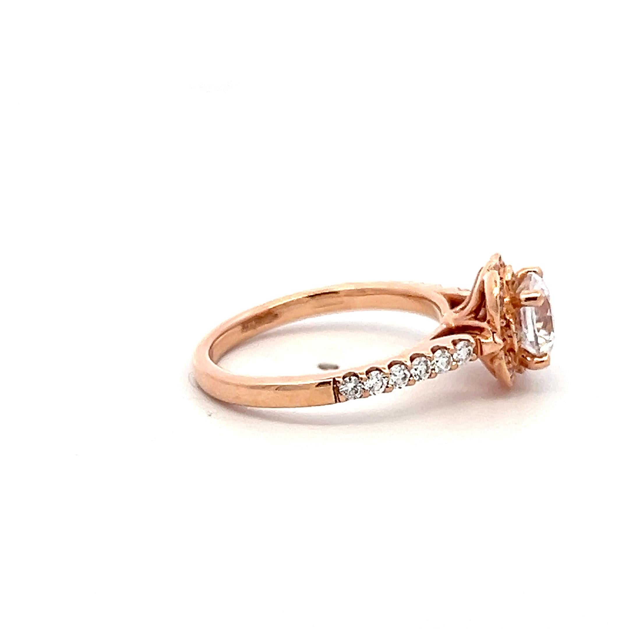 14K Rose Gold Engagement Ring with 1ct Lab-Grown and 0.3ct Natural Diamonds