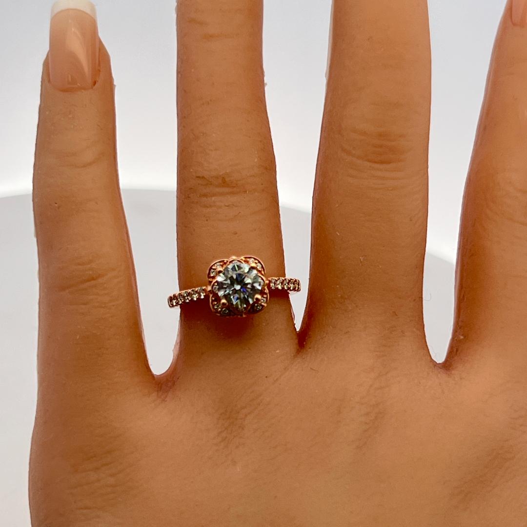 14K Rose Gold Engagement Ring with 1ct Lab-Grown and 0.3ct Natural Diamonds